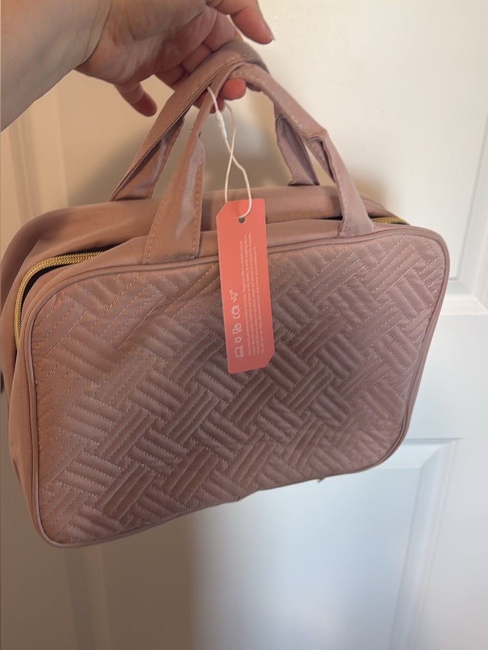 Soft Pink Quilted Travel Toiletry Bag